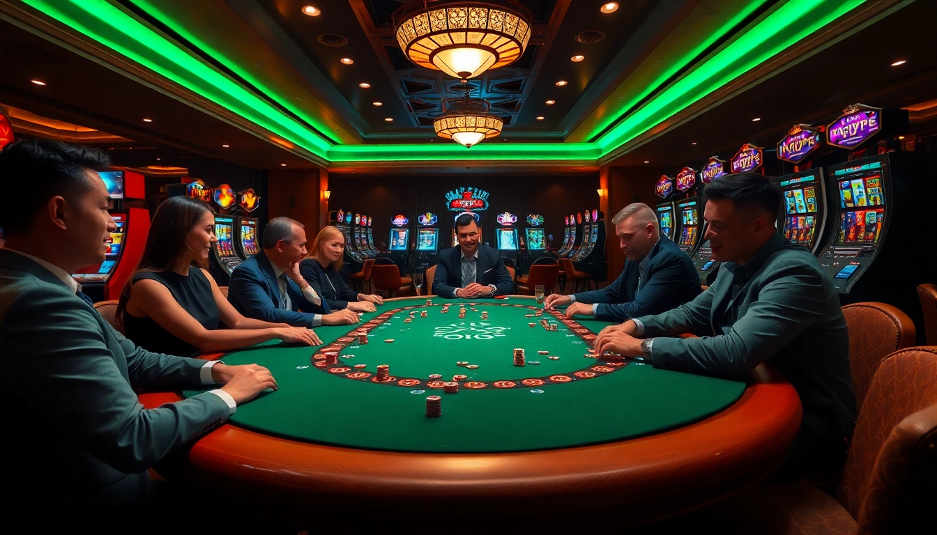 Players strategizing at the poker table in a luxurious casino with features reminiscent of https://sumvip.app/.