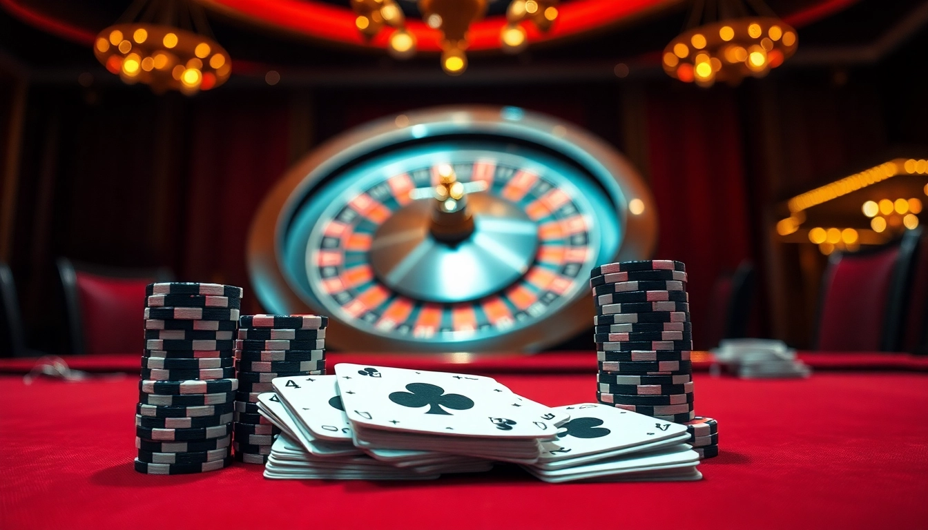 Experience the thrill of bem88 with a luxurious casino setting featuring poker chips and cards.