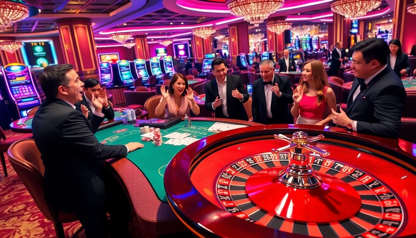 Players winning at KJC's casino tables, showcasing excitement and luxury in gambling.
