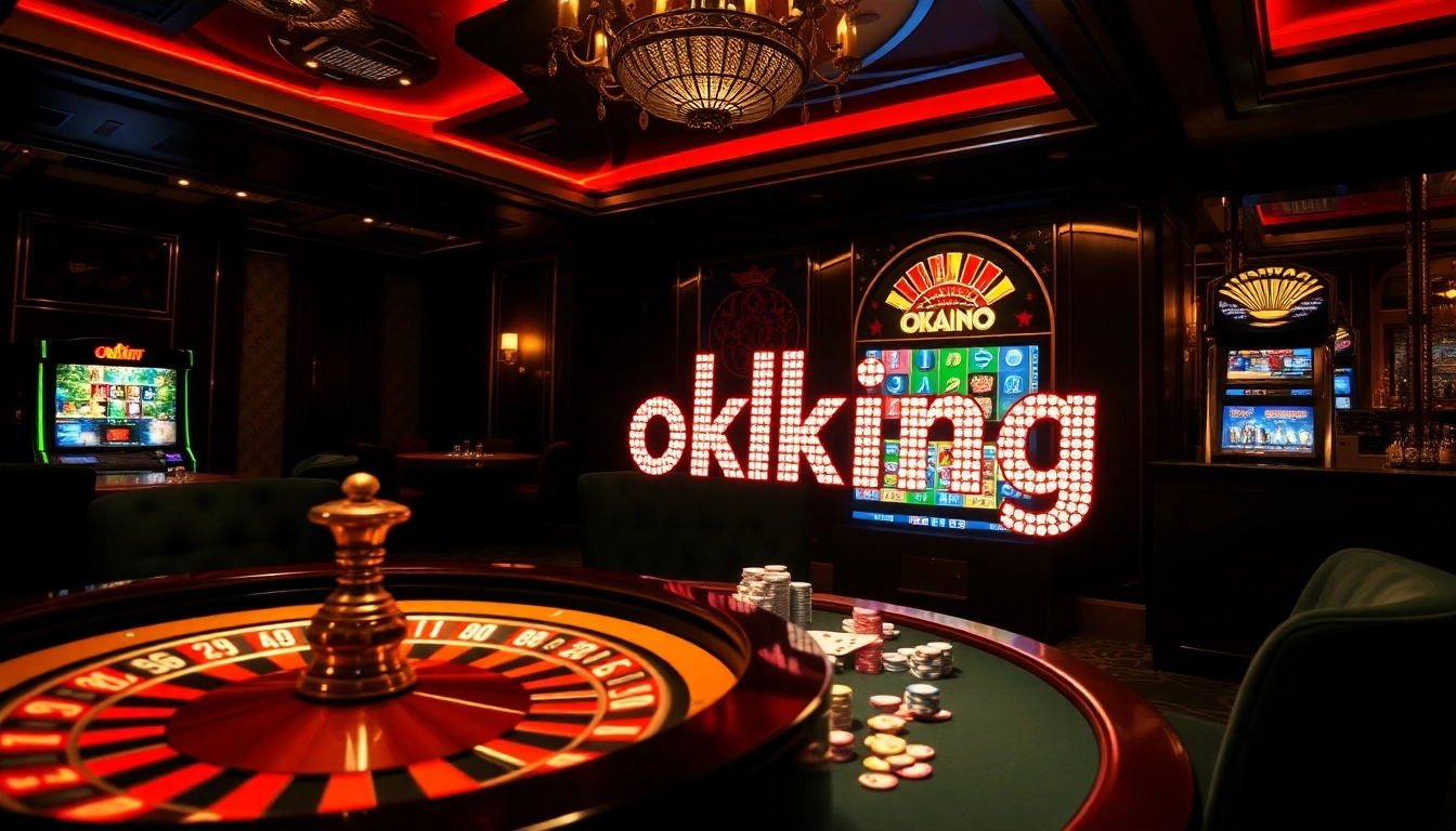 Experience the excitement of gambling with okking at a luxurious casino table, featuring roulette and poker elements.