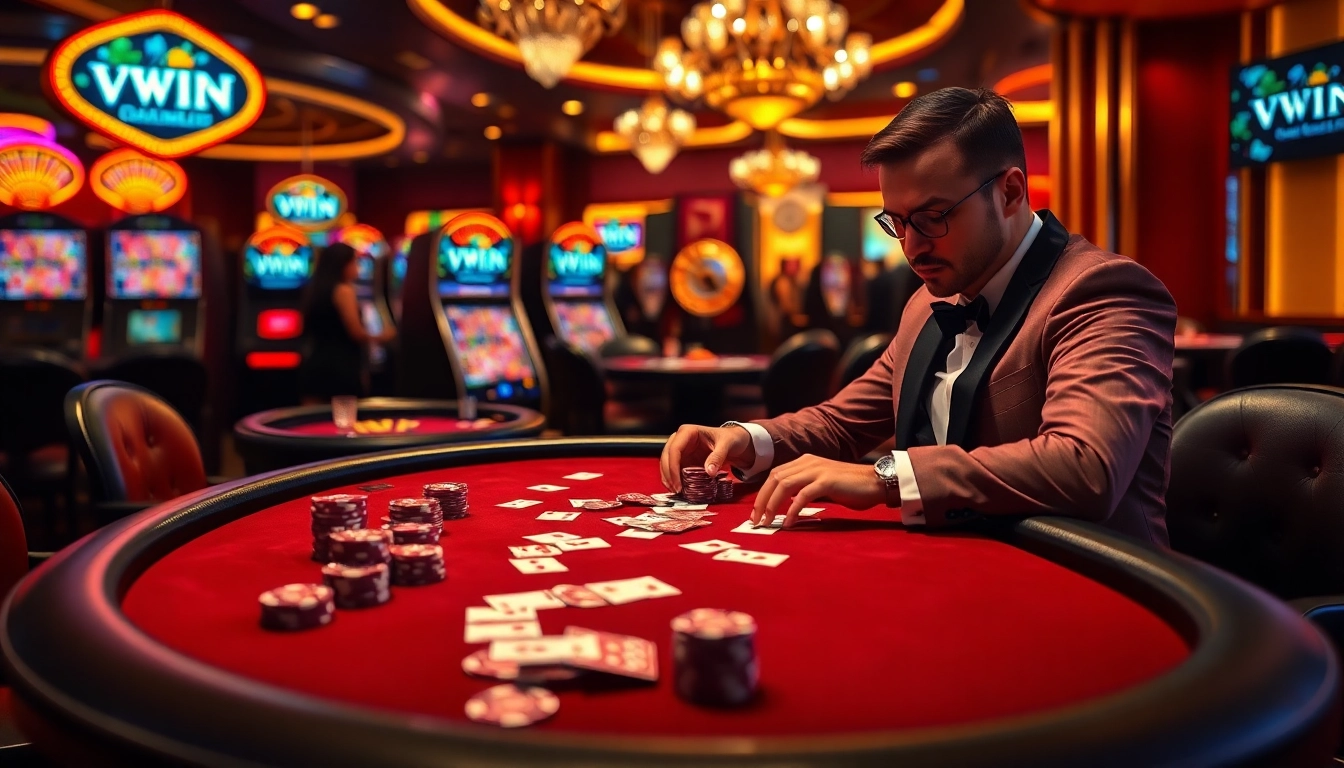 Experience the thrill of đăng nhập VWIN at a high-end poker table in a luxurious casino.