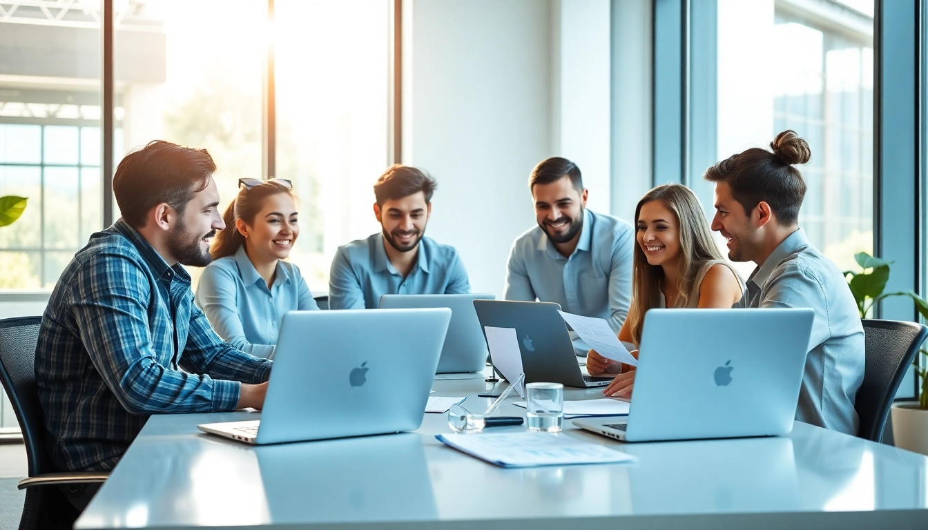 Team collaborating at a website development agency showcasing creativity and teamwork.