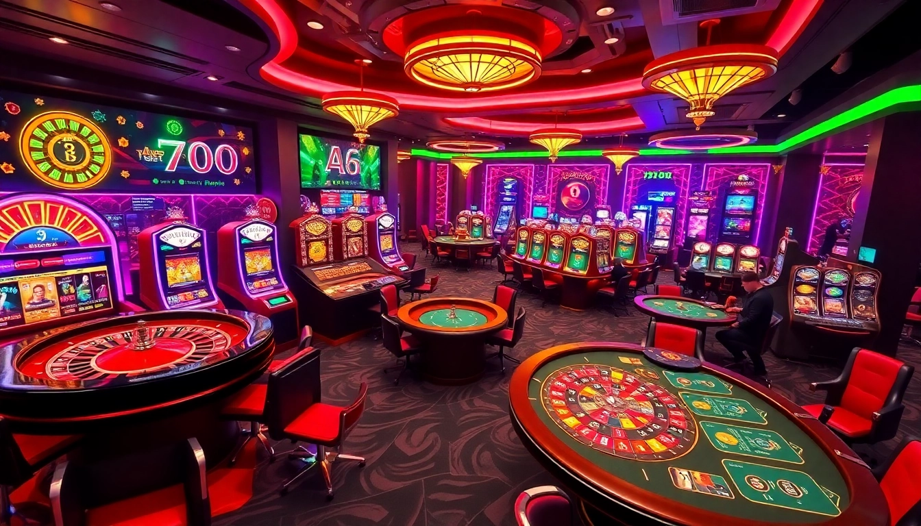 Engaging scene of players enjoying 39bet's online gambling with vibrant casino elements.