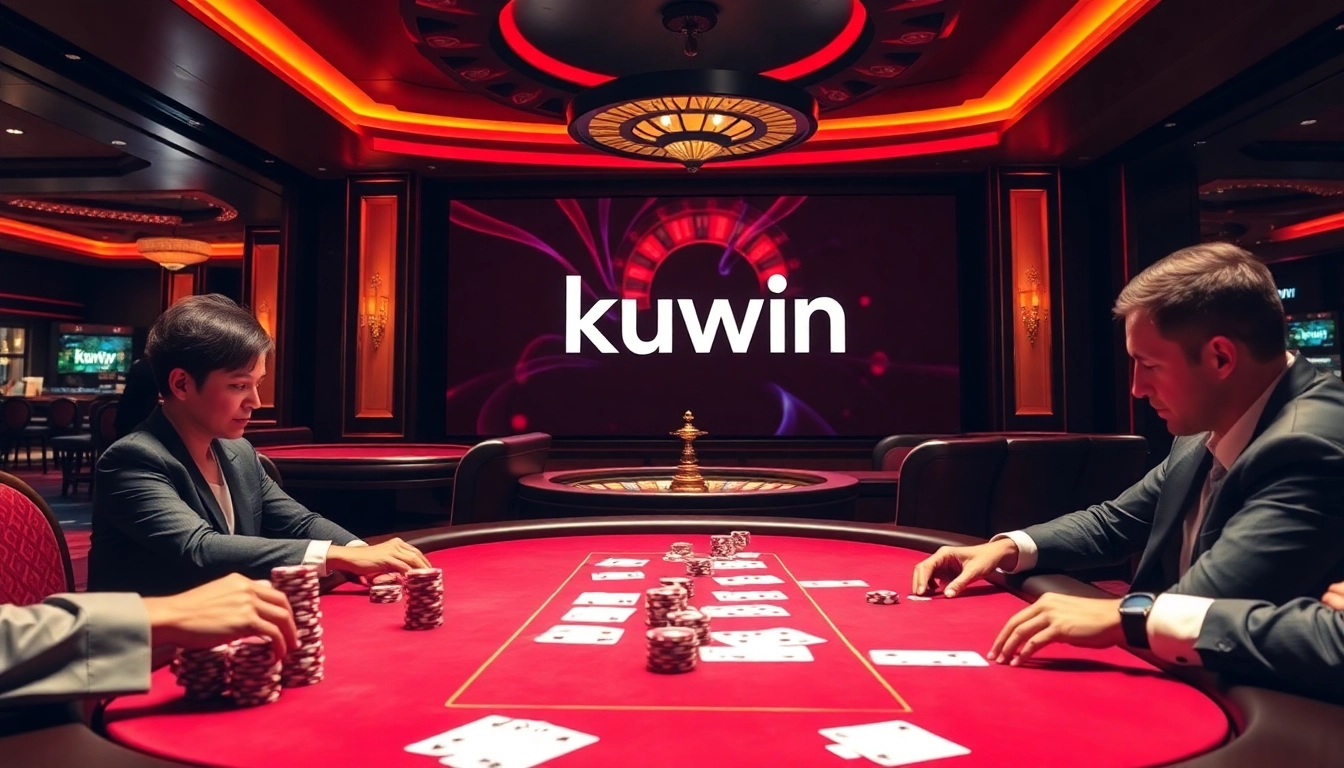 Kuwin poker players engaging in a high-stakes game with vibrant chips and cards.