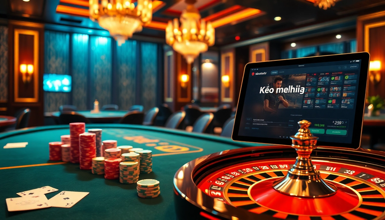 Betting on kèo nhà cái hôm nay at a luxurious casino table with poker chips and cards.