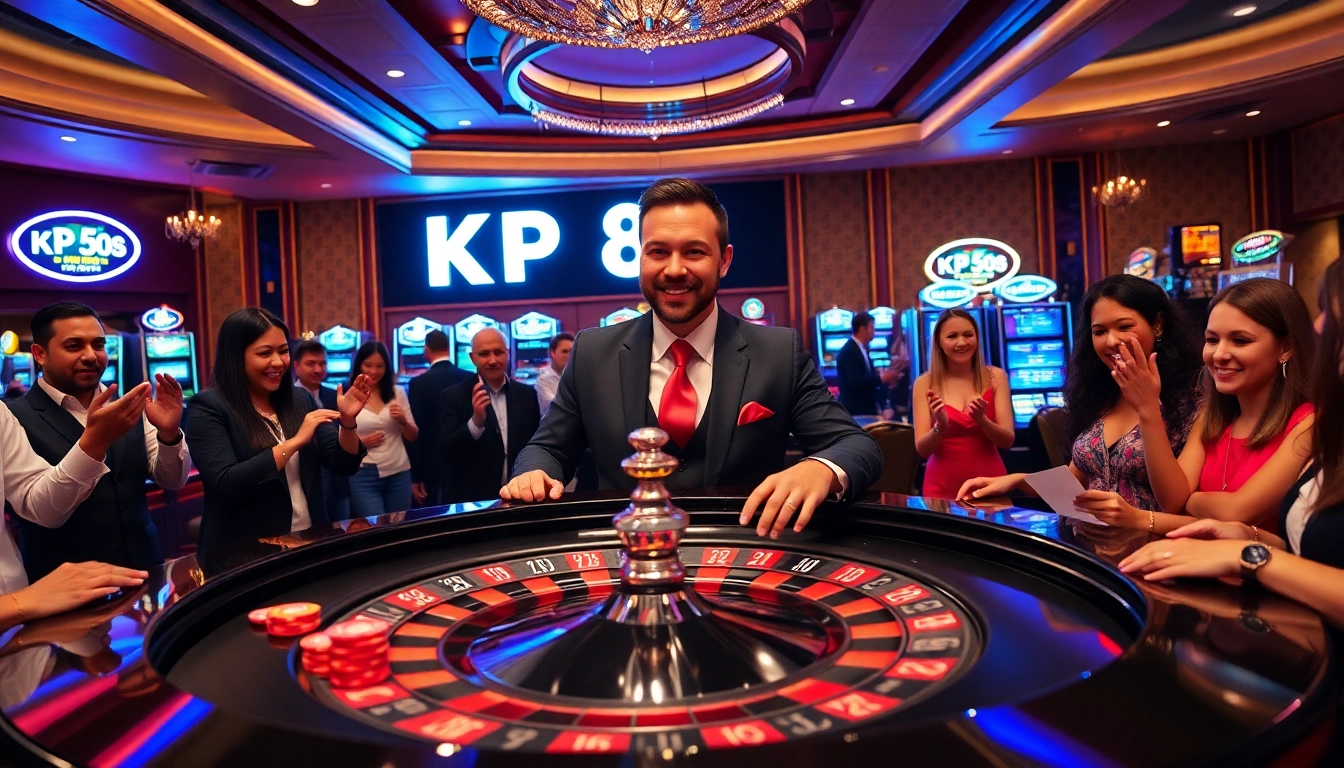 A dynamic casino scene featuring the KP 88 roulette table as players eagerly place their bets.