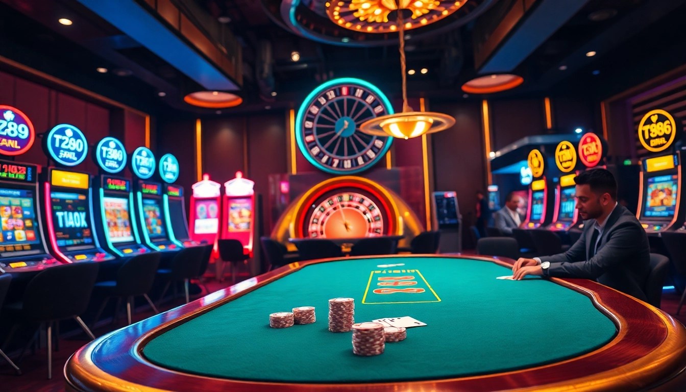 Experience thrilling gameplay at TV88's premier casino, featuring exciting poker tables and vibrant slot machines.