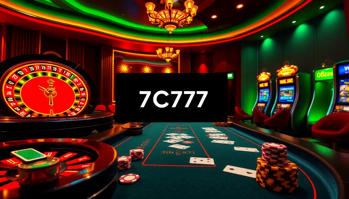 Experience excitement at 7C77 with a luxurious casino atmosphere, roulette wheel, and poker action.