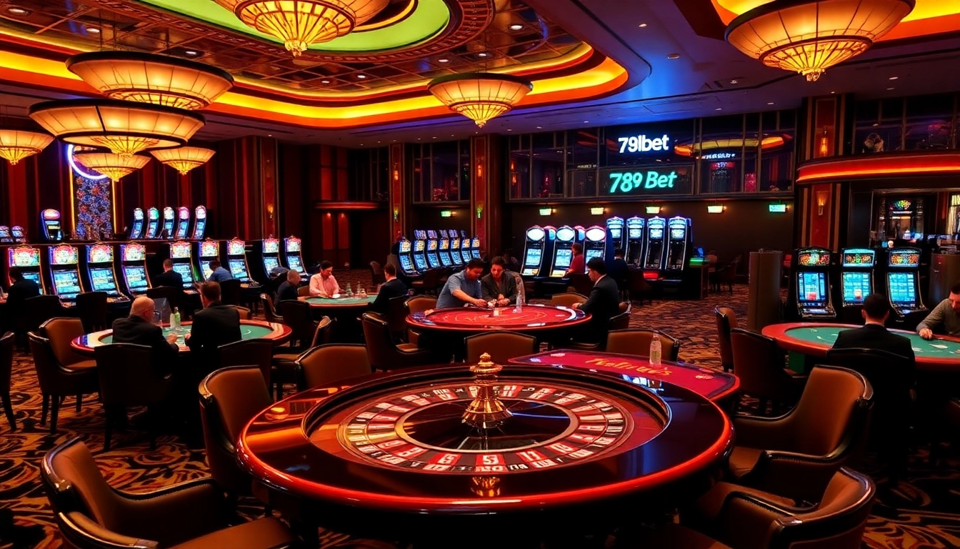 Experience the excitement of 789 bet with vibrant casino tables and illuminating slot machines.