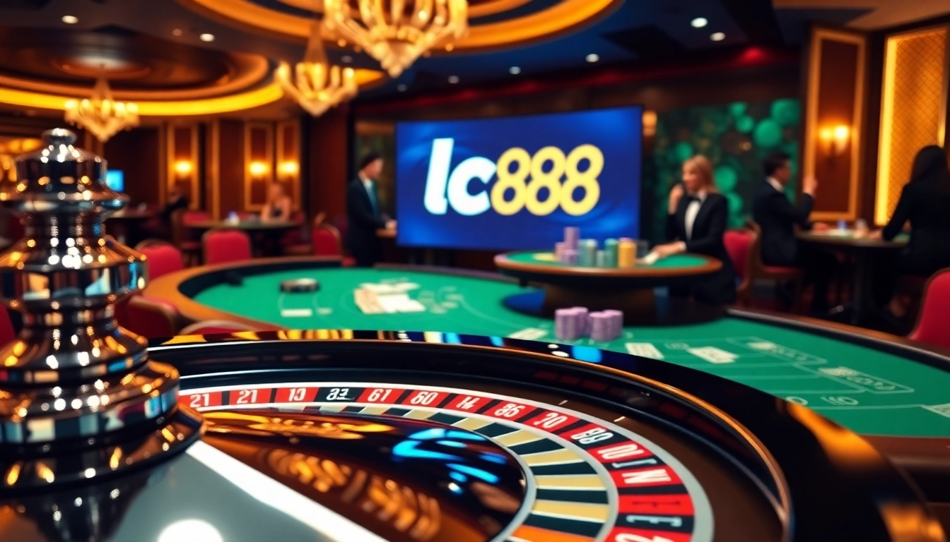 Players enjoying a thrilling game at the casino featuring the lc88 logo prominently displayed.