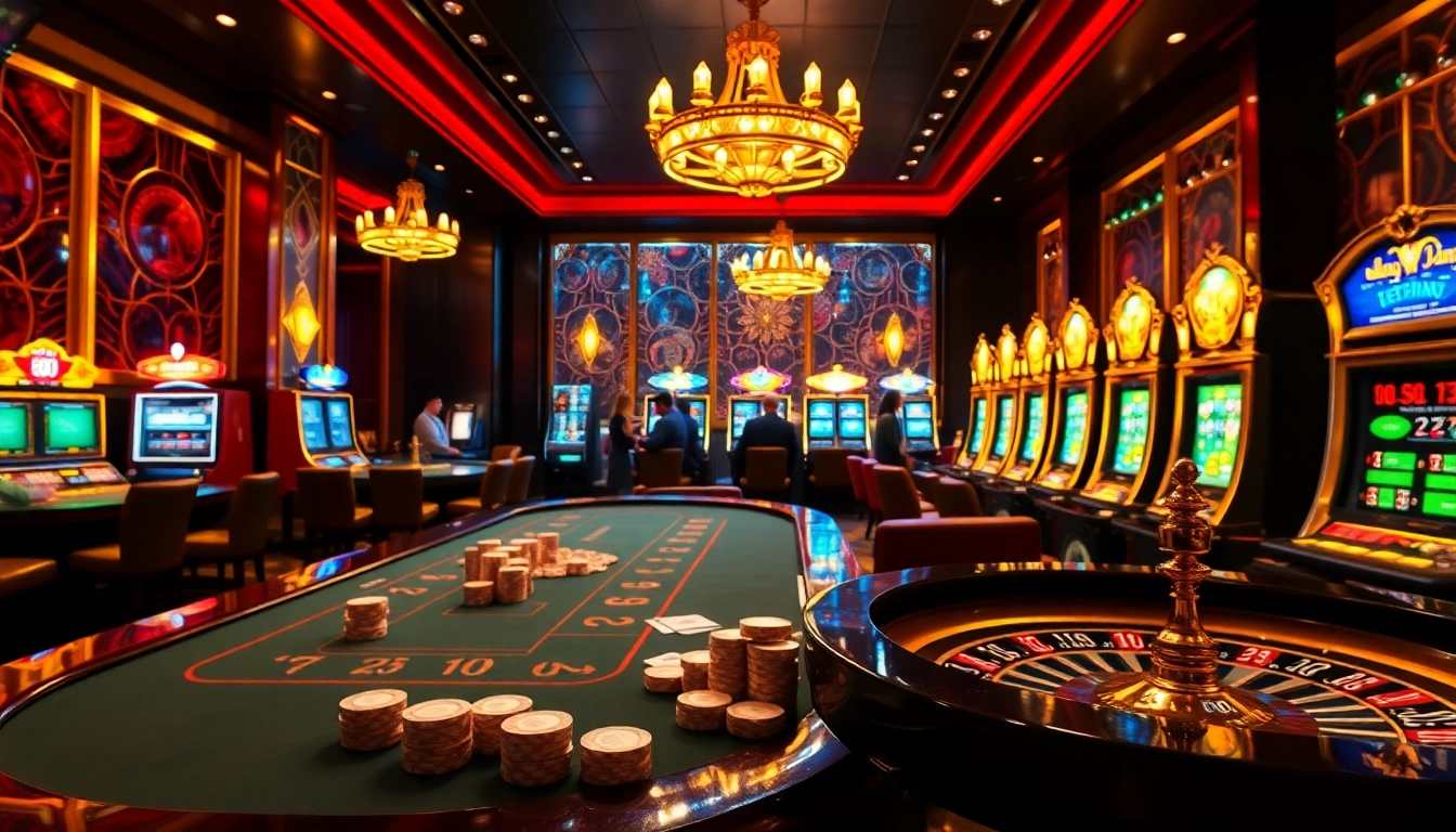 Players celebrating wins at a luxurious casino featuring 88i-themed poker tables and roulette.