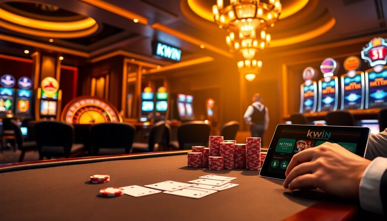 Players at a poker table in a luxurious casino environment showcasing winnings inspired by https://kwin.bio/.