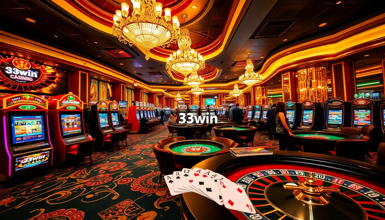 Experience the excitement at 33win casino with vibrant gaming tables and slot machines.