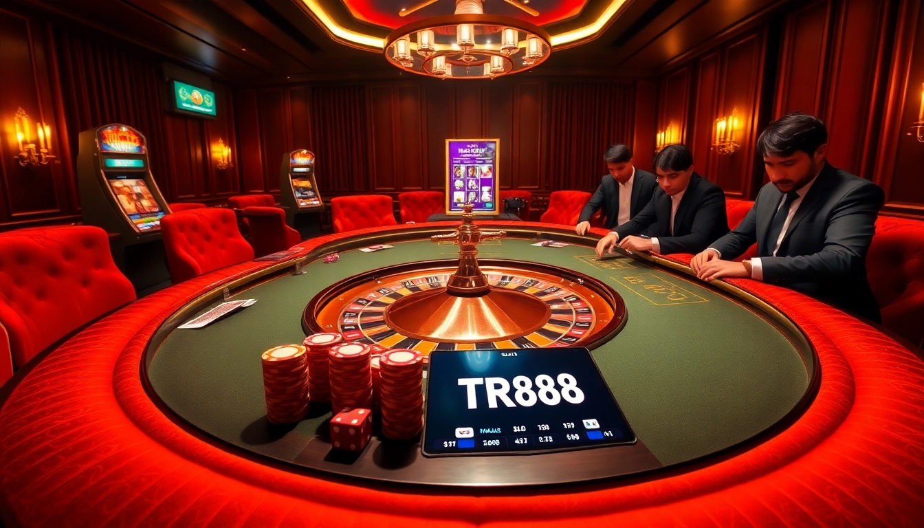 Engaging casino scene featuring TR88 themed roulette table and players enjoying high-stakes action.