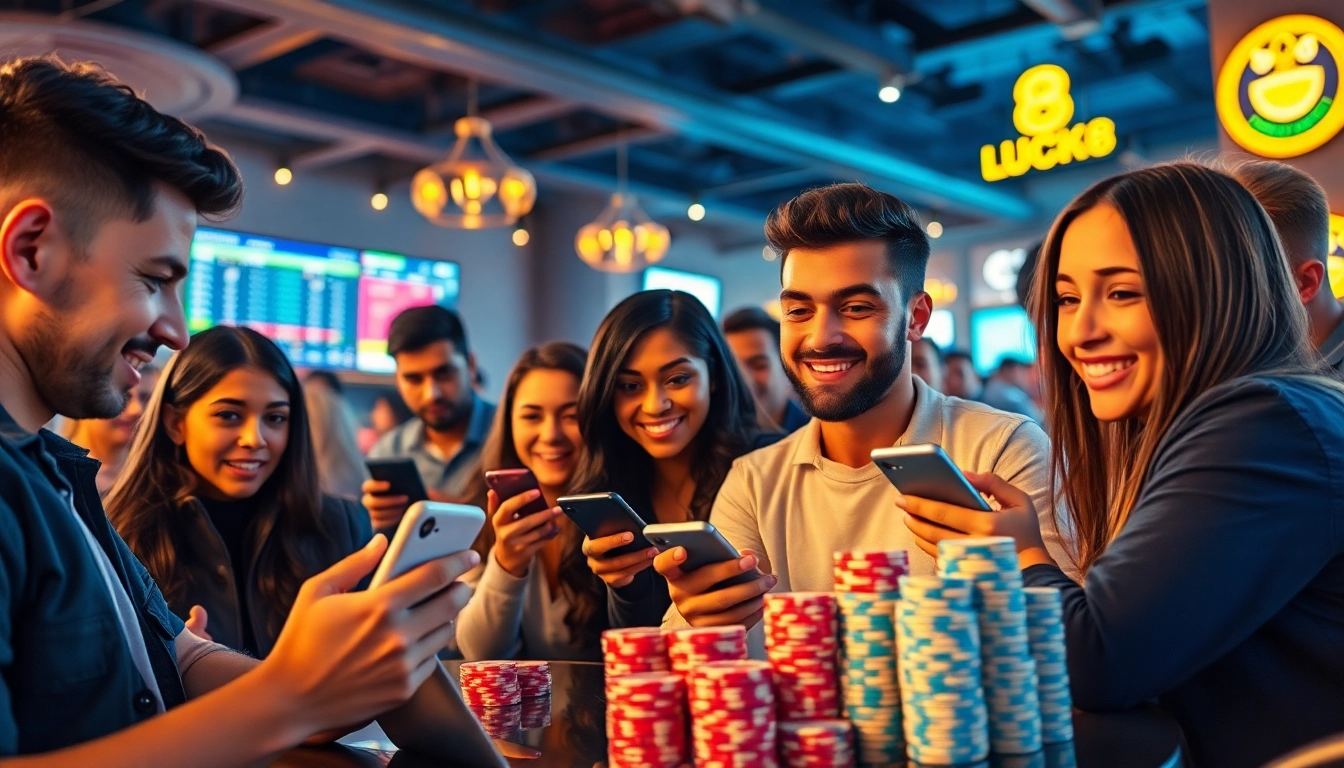 Experience the excitement of online gambling at luck8win.live with diverse players enjoying casino games and sports betting.