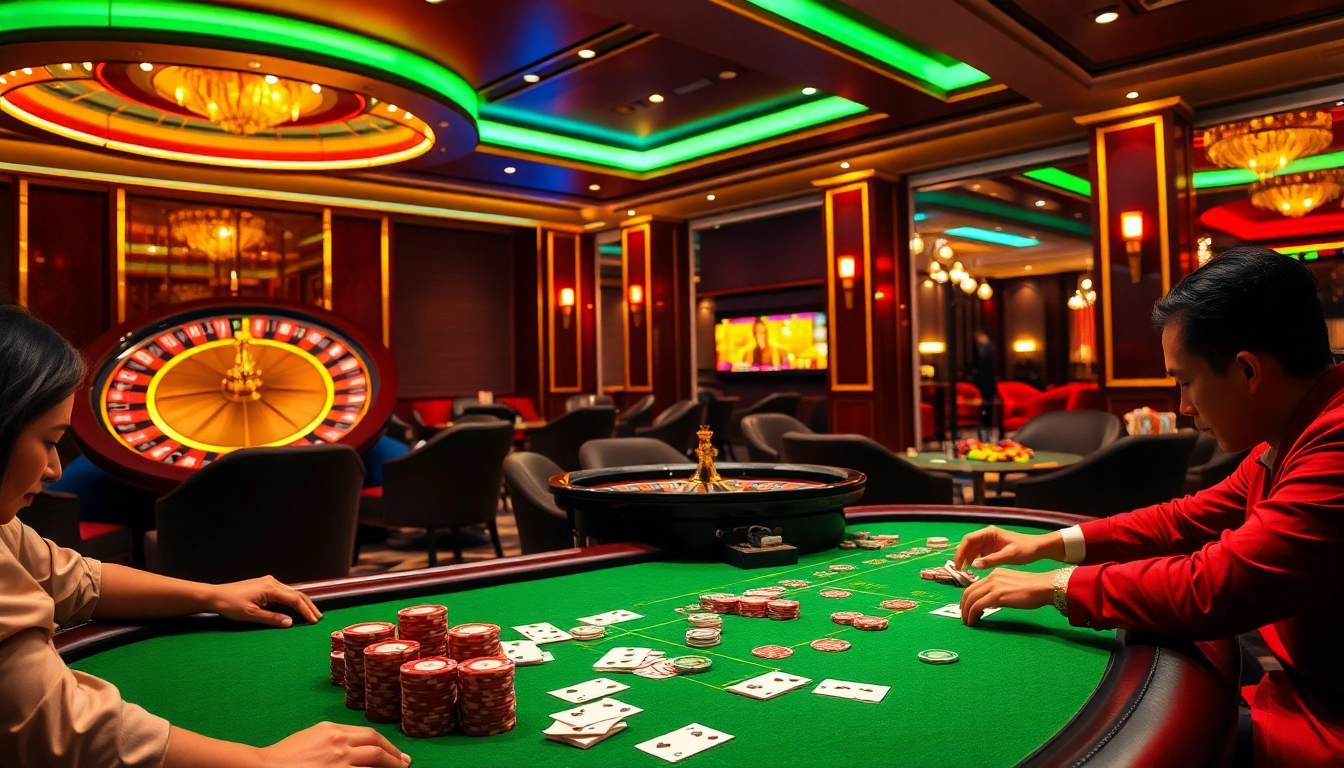 Engaged players at a poker table, showcasing excitement and strategy in nk88 gaming.