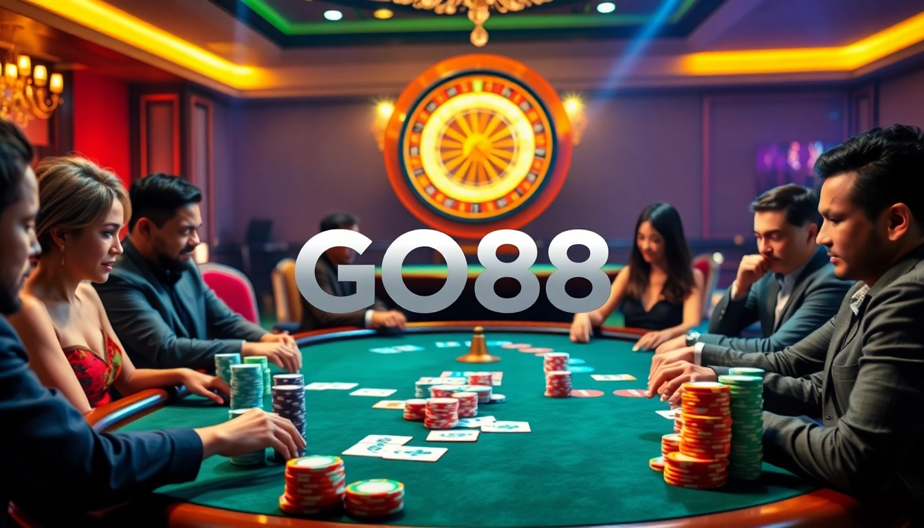 Players enjoying a dynamic game at GO88 casino, showcasing poker action and vibrant atmosphere.