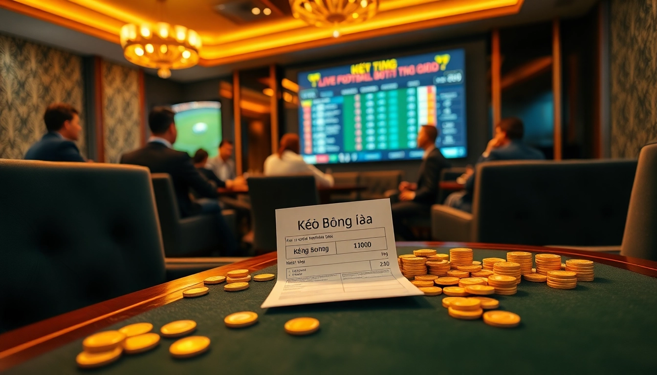 Kèo Bóng Đá betting environment with luxurious seating and live match odds display.