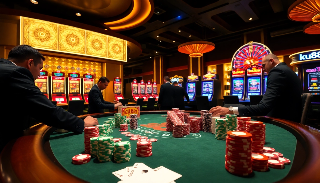 Experience exciting poker action at ku88 casino with vibrant tables and professional dealers.