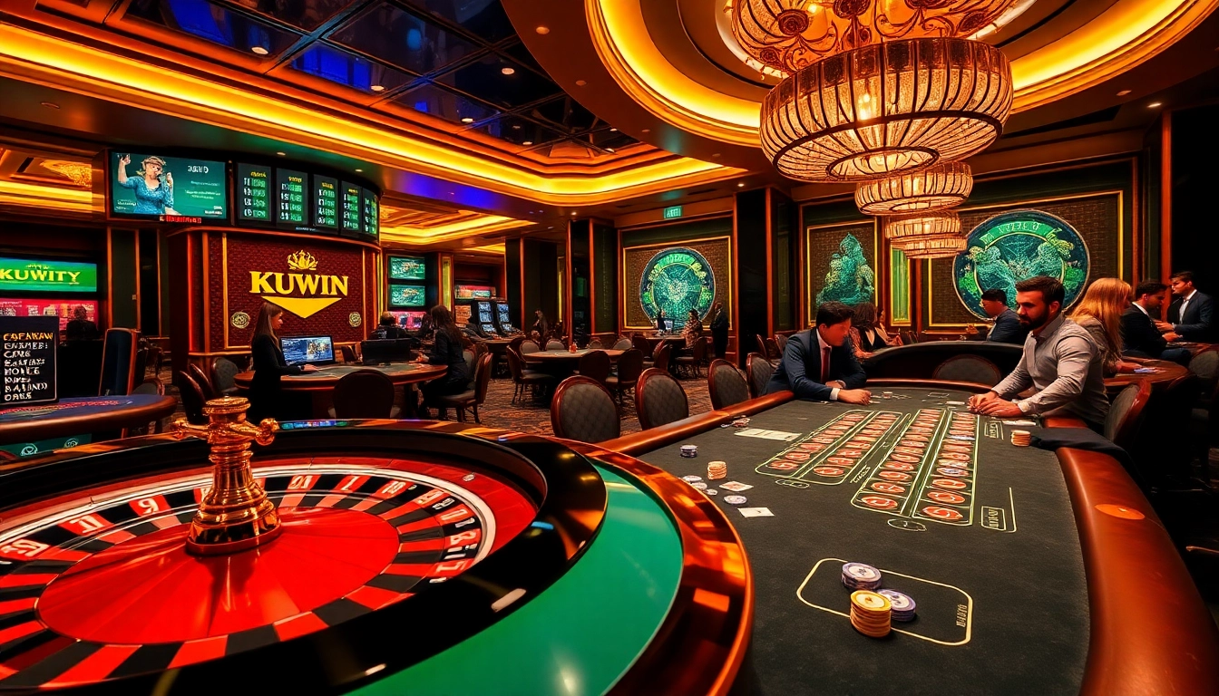 Experience the thrill of gambling at KUWIN with vibrant casino tables and exciting players.