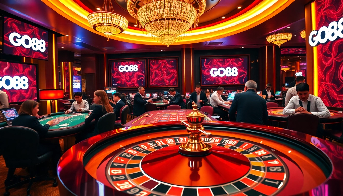 Players immerse themselves in the excitement of GO88 gaming with vibrant casino elements.