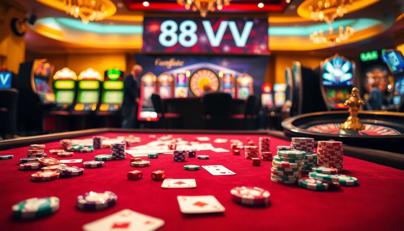 Experience thrilling gameplay at https://88vv.com.de/ as players engage with vibrant poker chips and dynamic tables.