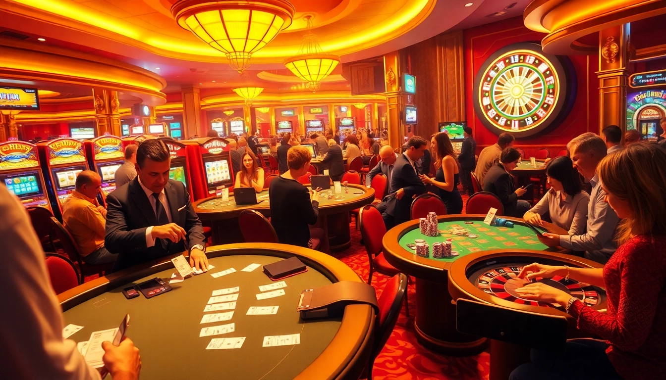Exciting casino experience at https://123win.click/ with dealers, cards, and vibrant atmosphere.