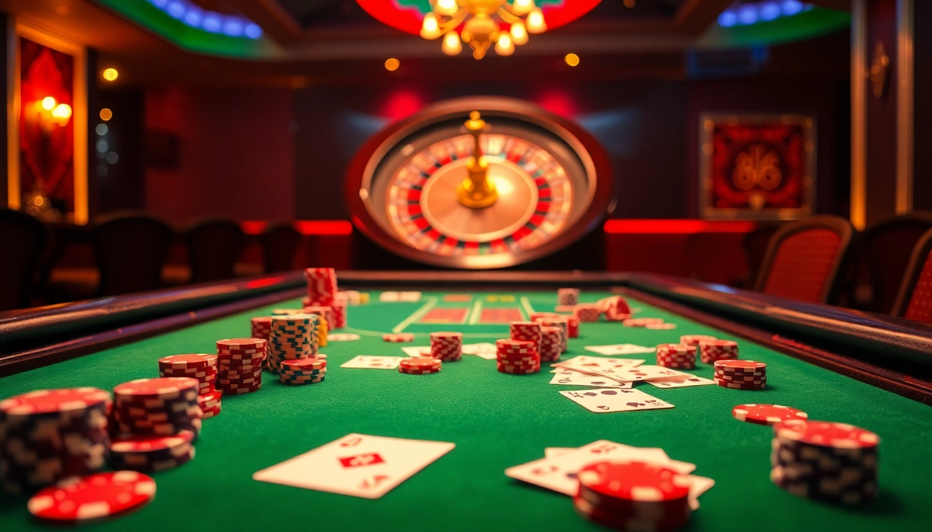 Engaging scene of gamblers playing at KP88 casino table with vibrant colors and atmosphere.