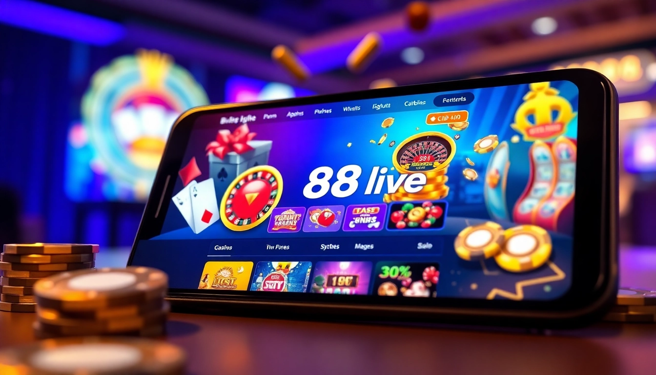 Experience the excitement of online gaming at ev88win.live with vibrant casino games displayed on a smartphone.
