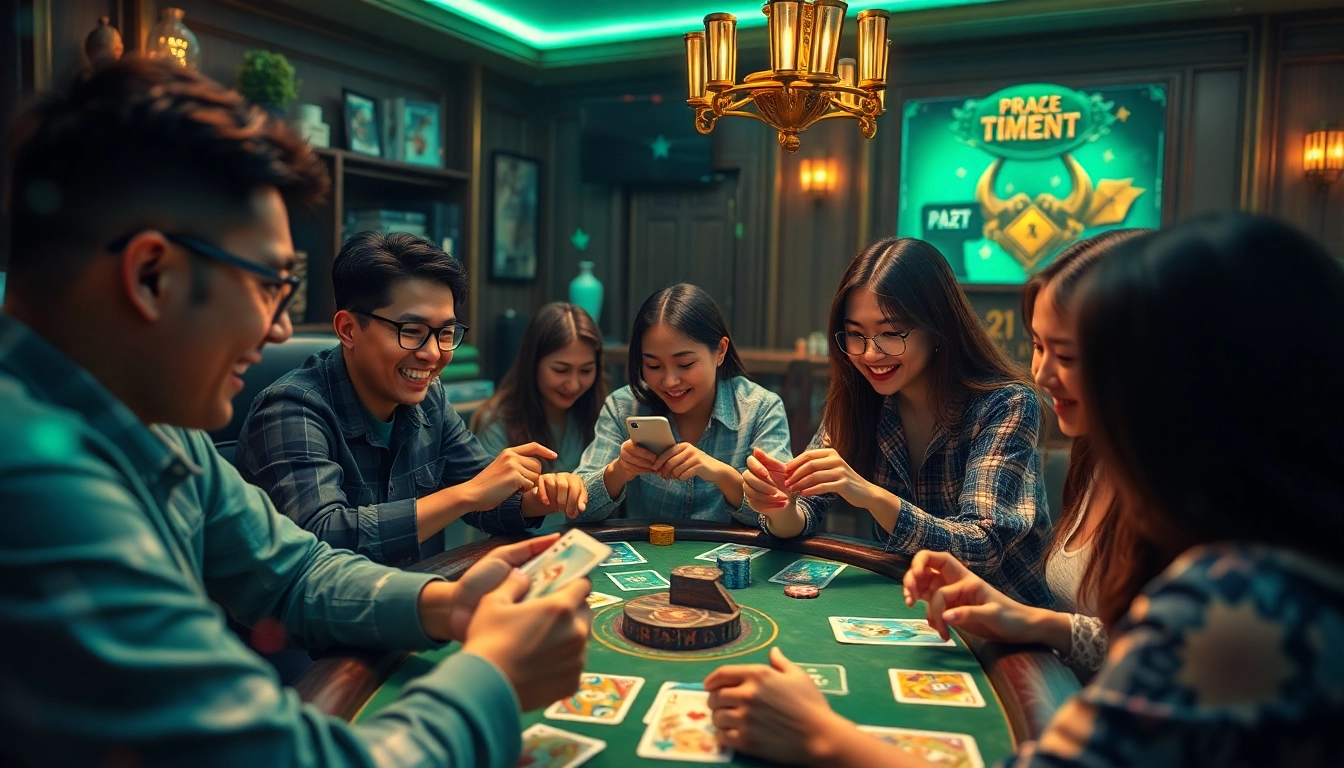 Engaged players enjoying game bài đổi thưởng at gamebaidoithuong.com.vc, showcasing excitement and technology in online gaming.