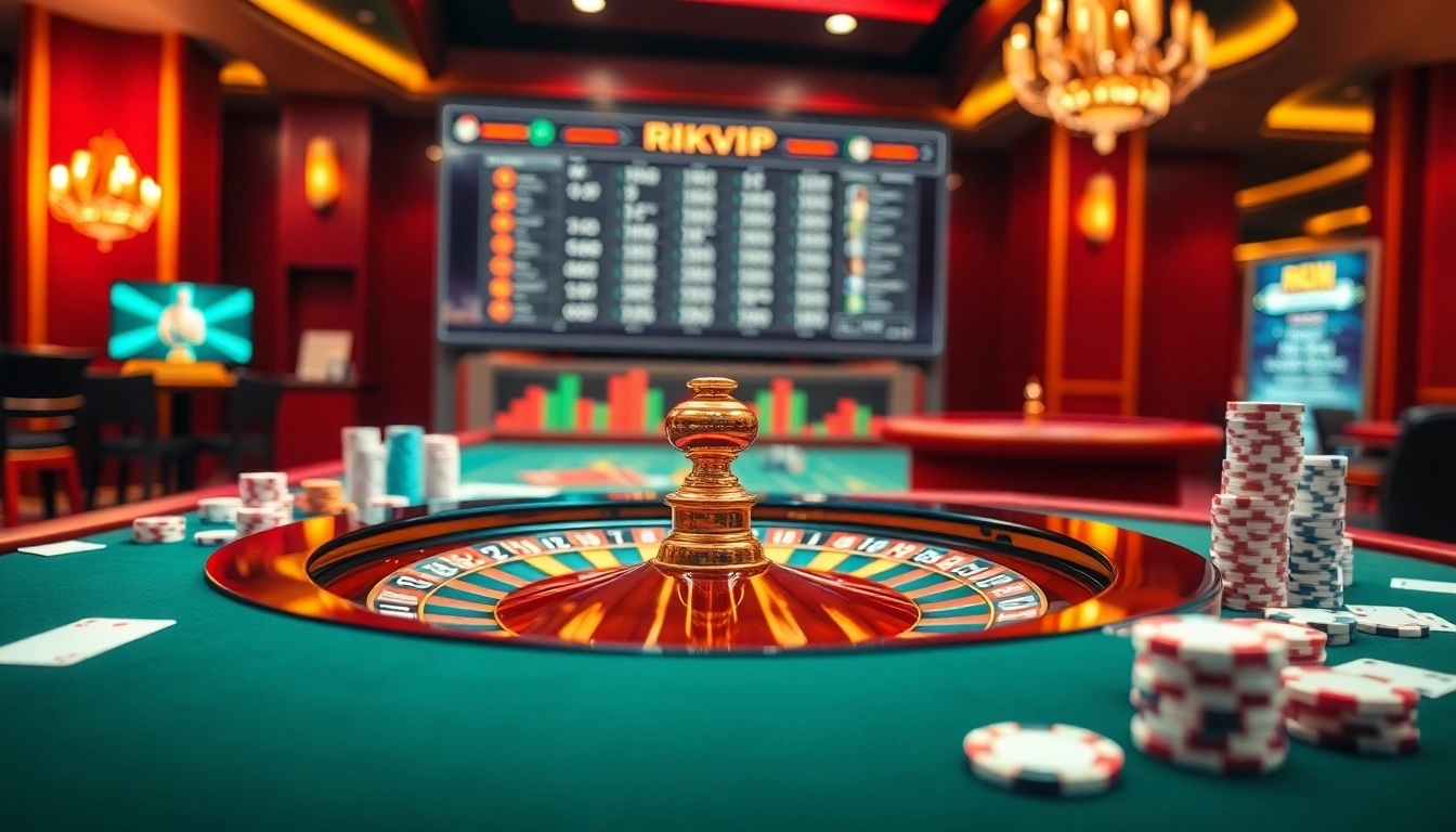 Experience the excitement of RIKVIP at a luxurious casino table with vibrant chips and cards.