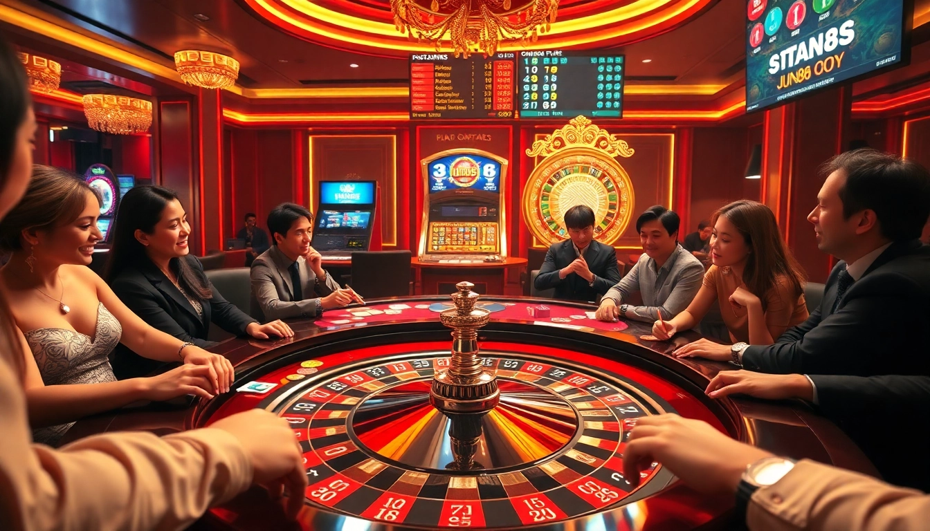 Engage in high-stakes excitement at JUN88.com with vibrant casino visuals, featuring roulette and live betting.