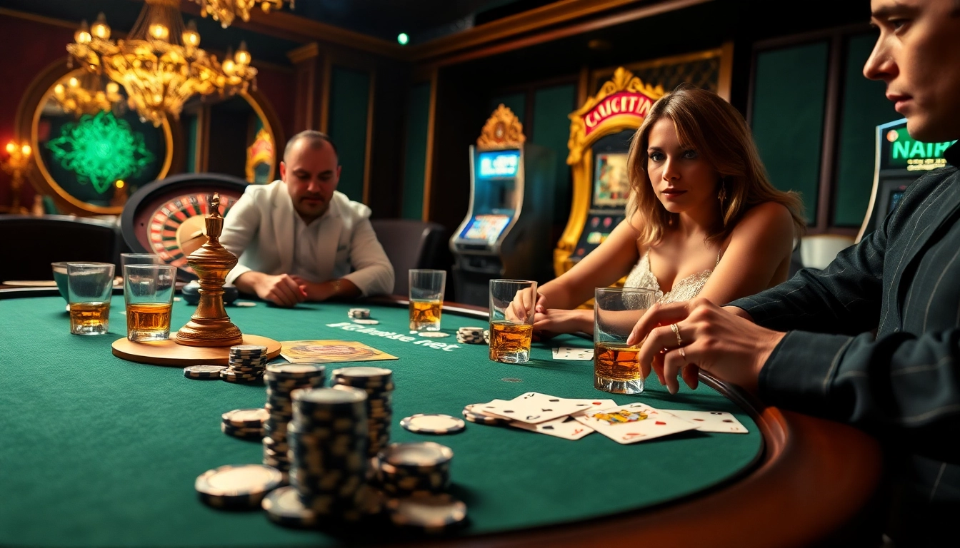 Intense poker action at a luxurious casino table showcasing mk8th.net's thrilling gaming experience.