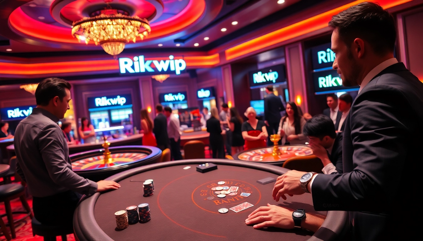 Rikvip players enjoying an exciting poker game at a luxury casino table.