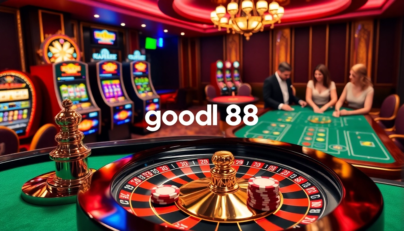 Experience the thrill of good88 gaming with vibrant roulette and poker setups in a luxury casino.