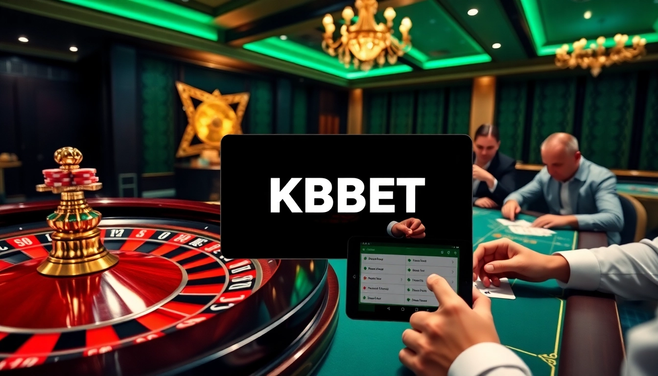KBBET offers an immersive gambling experience with roulette and poker games set in a luxurious casino.
