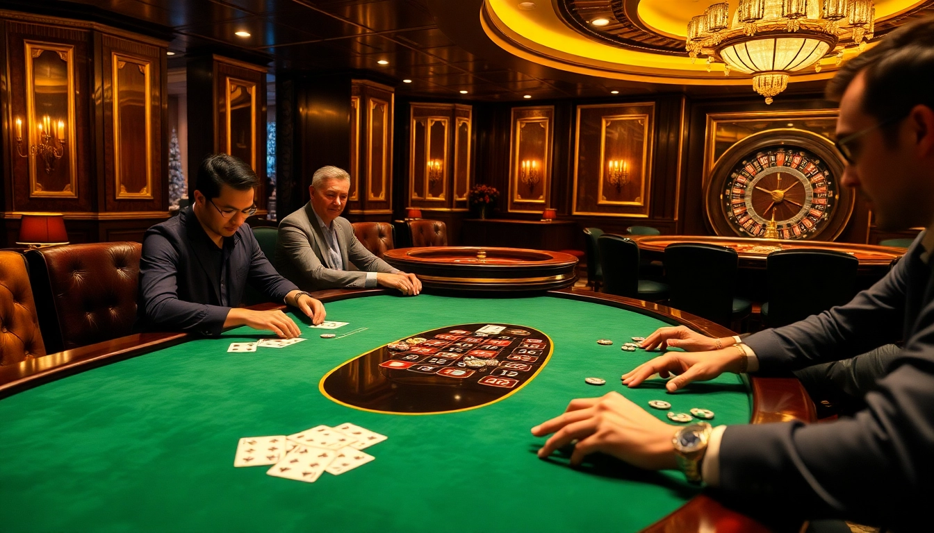 Engaged players enjoy a high-stakes poker game at 79king casino with vibrant chips and cards.