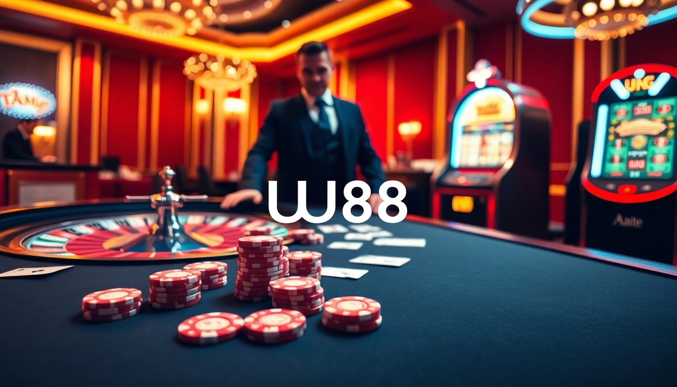 Experience the excitement of UU88 while playing poker at a luxury casino table.