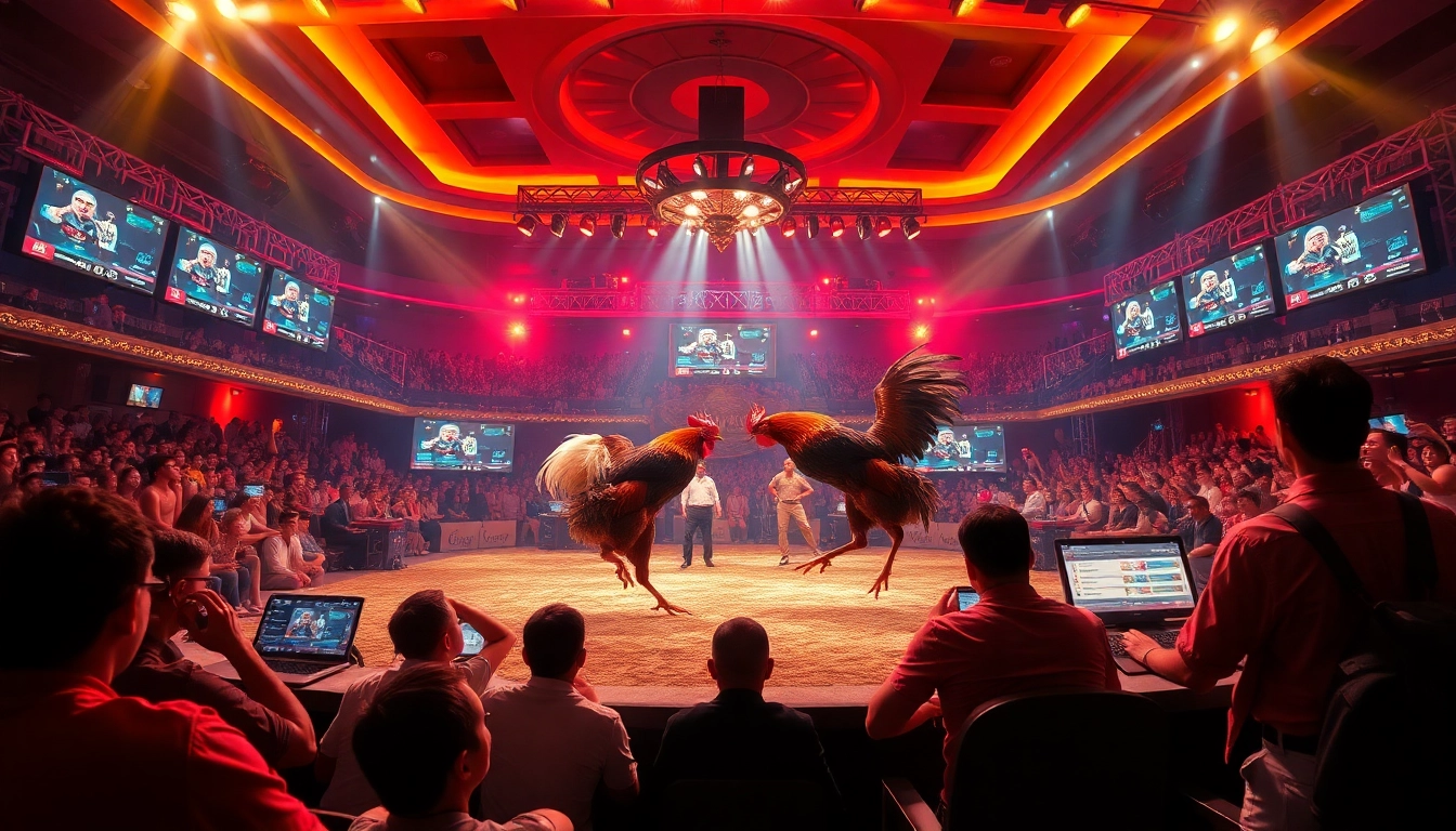Exciting live cockfighting match at dagawin.live showcasing thrilling action and vibrant atmosphere.