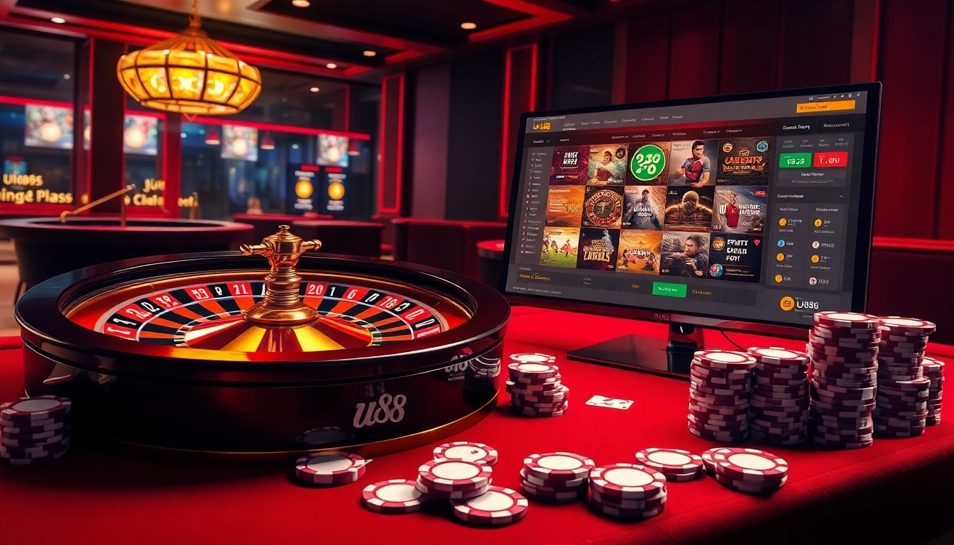 Engaging action at uu88 online casino with vibrant roulette and poker tables.