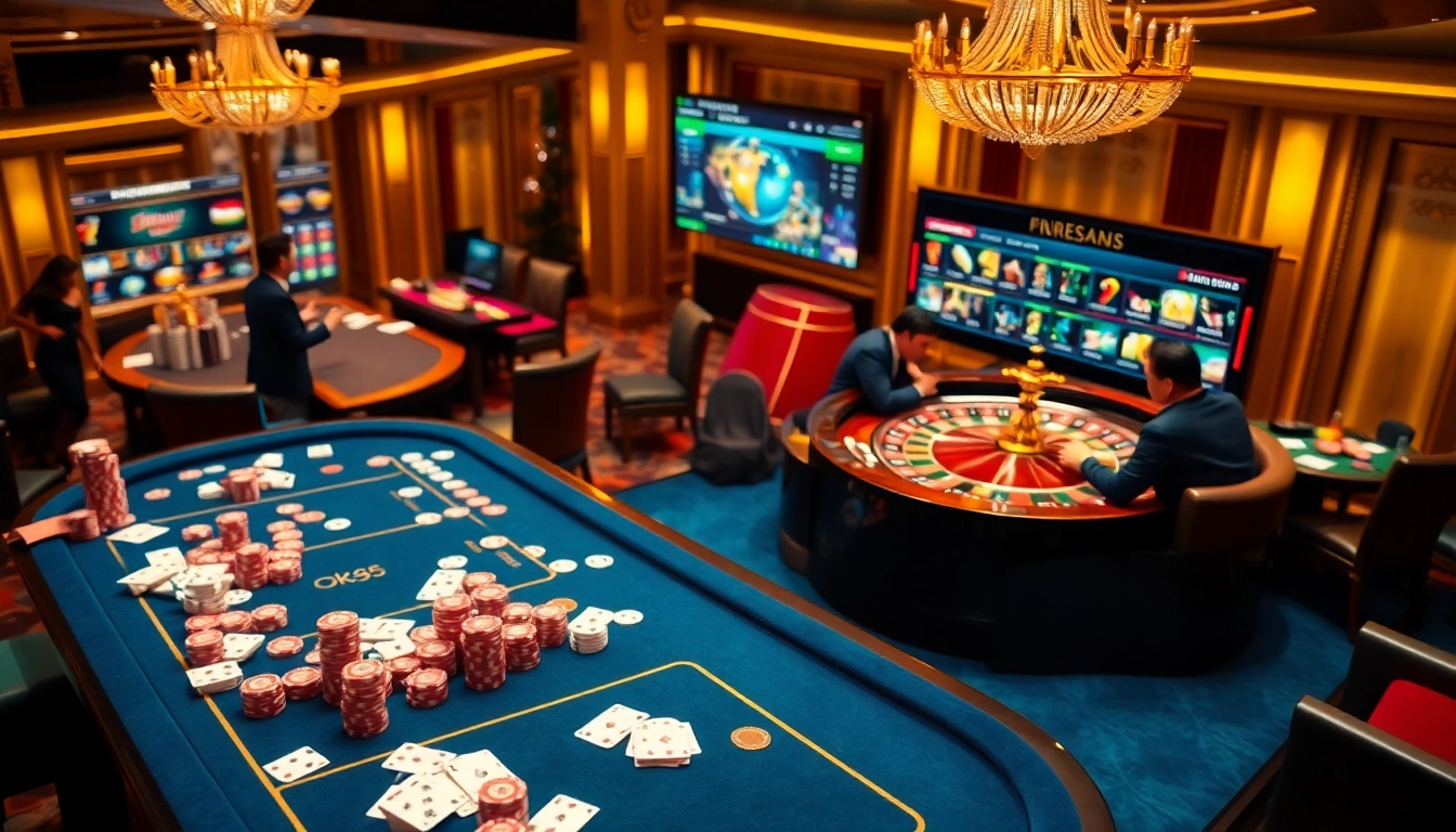Exciting gambling action at nhà cái ok365 featuring vibrant casino tables and slots.