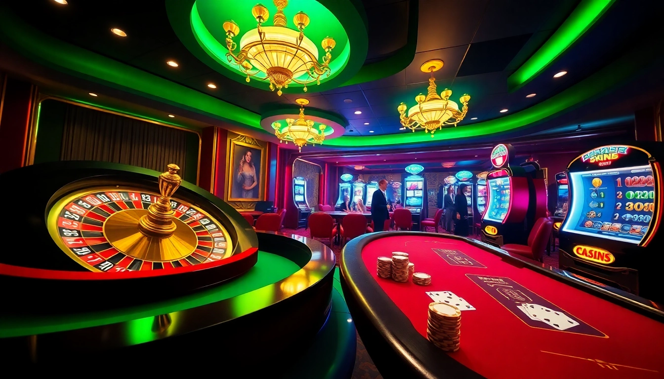 Experience the thrill of Luck8 with a luxurious casino scene featuring poker tables and slot machines.