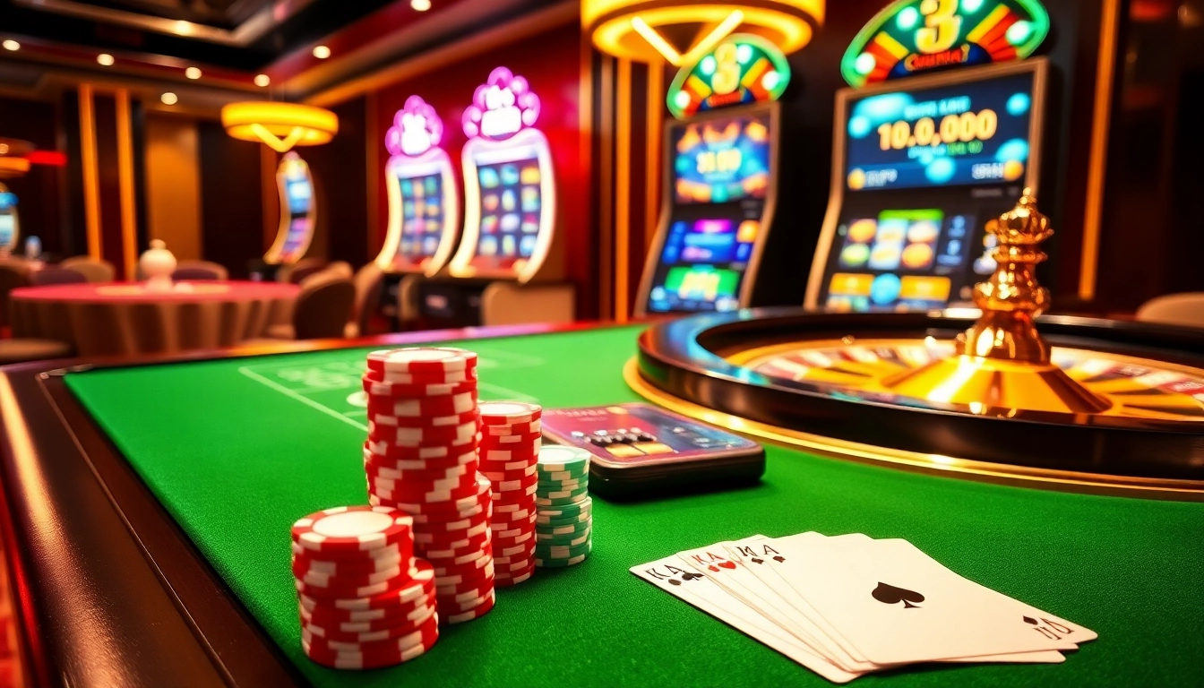 The dynamic gambling experience at UU88 showcasing vibrant poker chips and a roulette wheel.