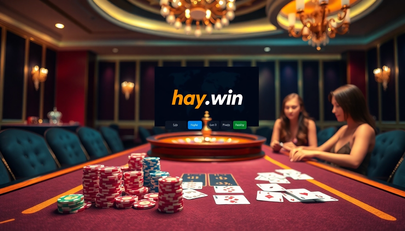 Engage in thrilling gaming experiences at hay.win with luxurious casino visuals of poker and roulette.