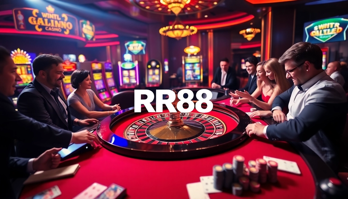 Experience thrilling gameplay at RR88 with vibrant casino tables and excited players.