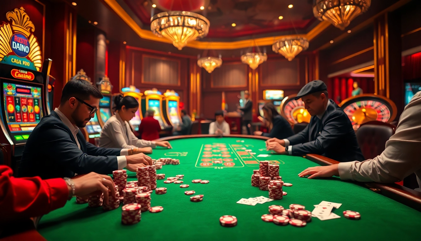 Exciting gameplay at nhà cái 789club with vibrant casino tables and dynamic slot machines.