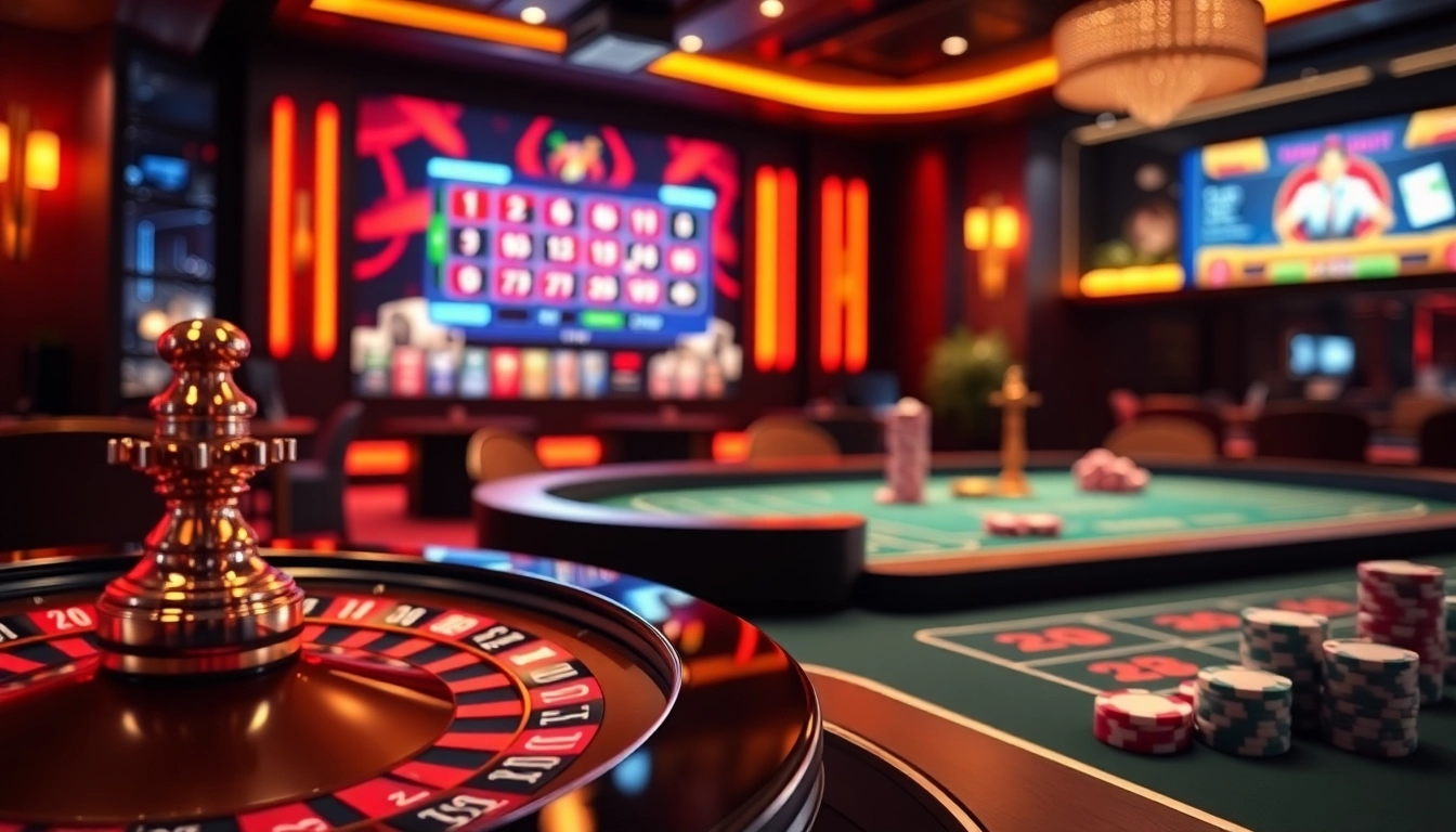 Experience king88 excitement with vibrant online casino visuals featuring roulette and poker chips.