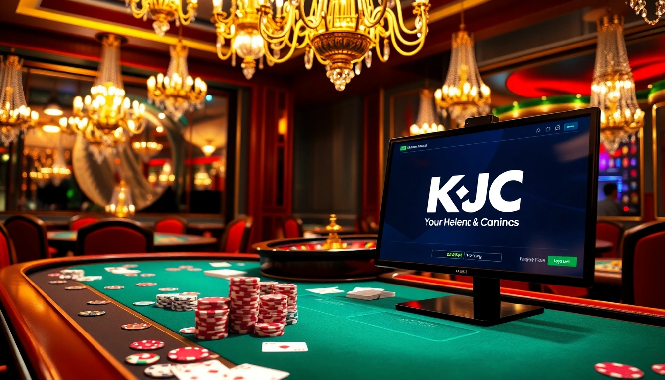 KJC casino scene showcasing luxurious poker gameplay and vibrant gambling atmosphere.