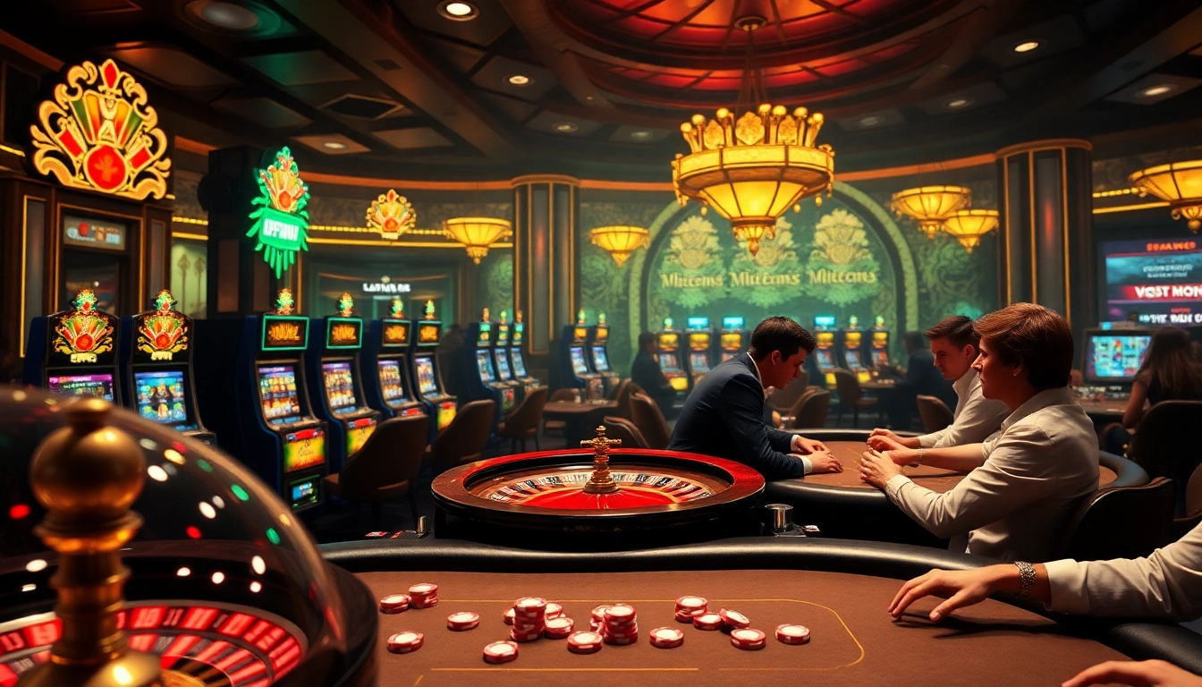 Immerse in the excitement of go88.family with players at a grand casino table gaming.