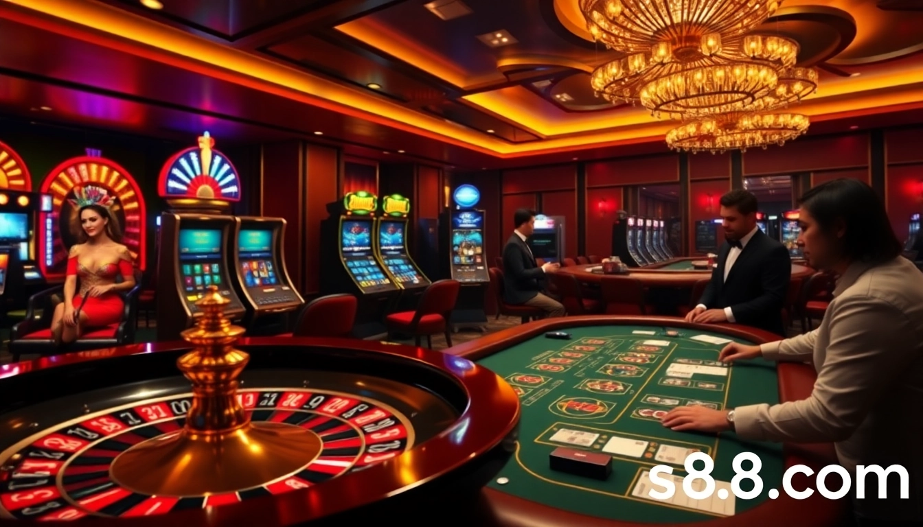 Experience the thrill of gaming at s8.com with luxury casino elements and vibrant gambling action.
